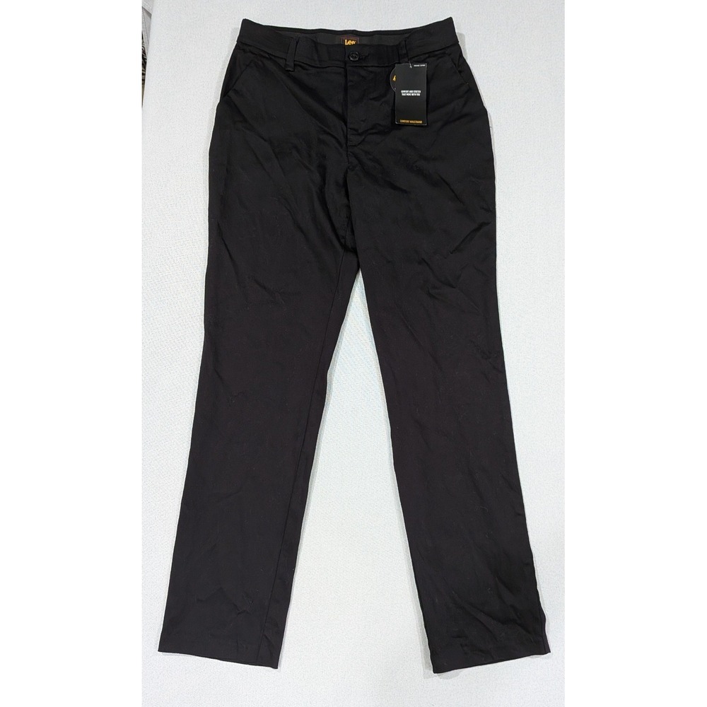 Lee Straight Leg Pants Women 8 Medium Black New Wrinkle Resistant Comfort Waist